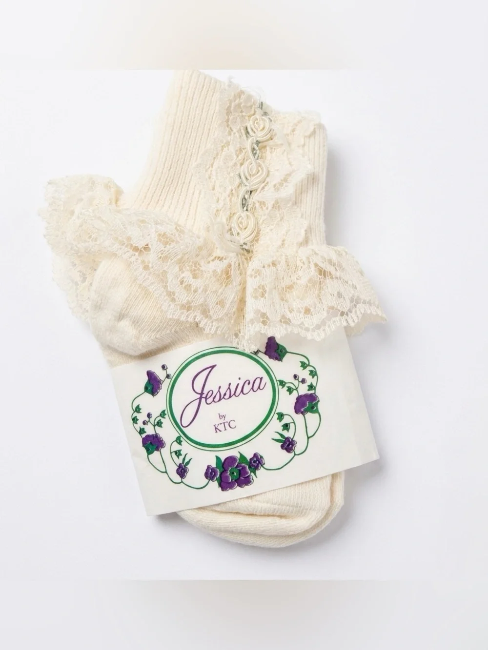 NWT Vintage Jessica by KTC Lace Trim Girl Baby Socks Sz 3-4.5